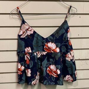 Floral Spaghetti Strap Top - Navy and Red